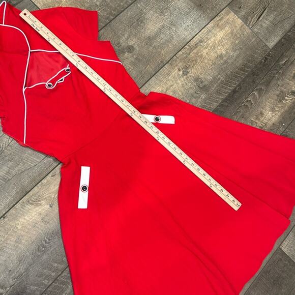 Voodoo Vixen Vintage Retro Cap Sleeve Swing Dress Red White M - Picture 7 of 10